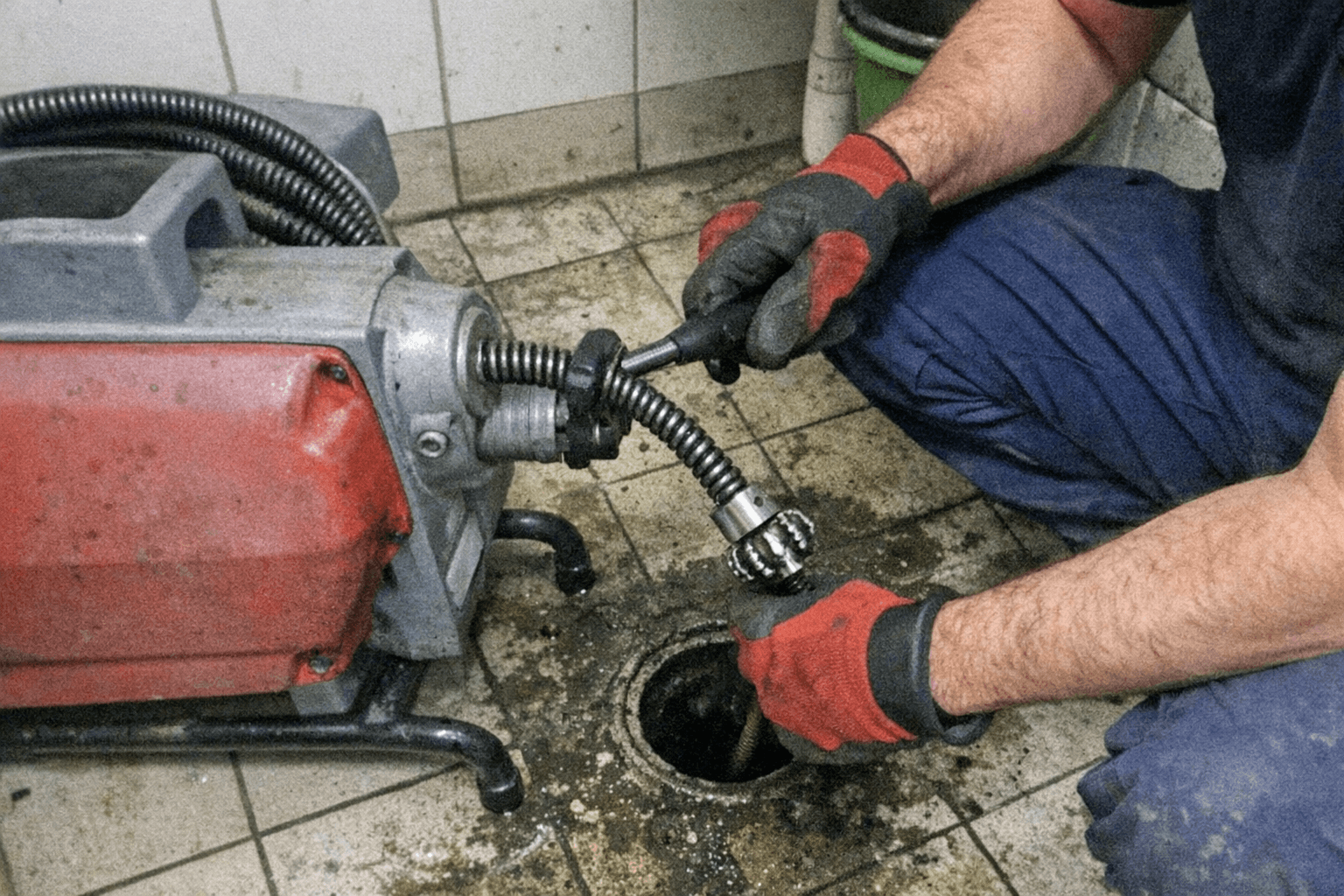 Mechanische Rohrreinigung mit Spirale im professionellen Einsatz